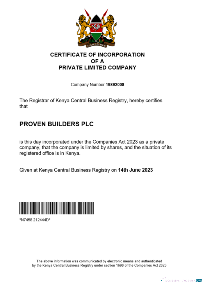 Download Kenya business registration certificate Word and PDF template Photoshop template